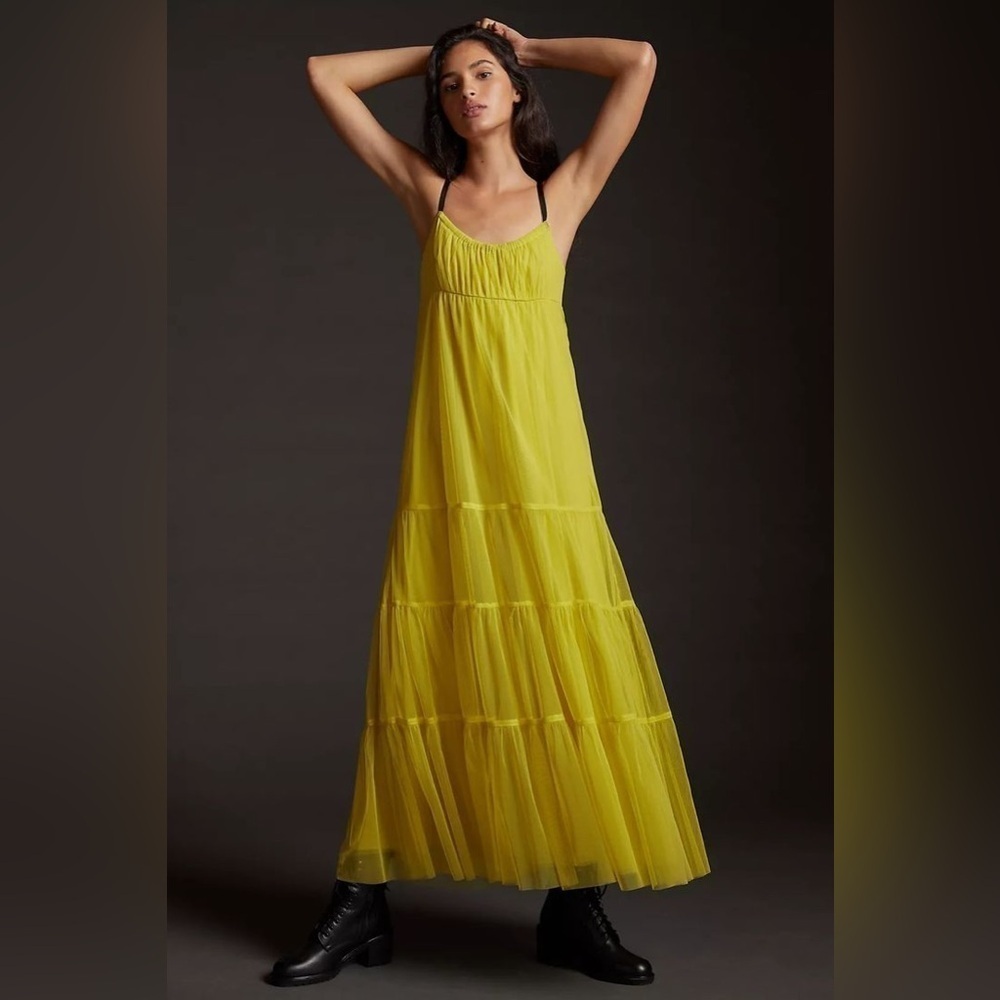 Anthropologie Maeve Tulle Tiered Maxi sz L